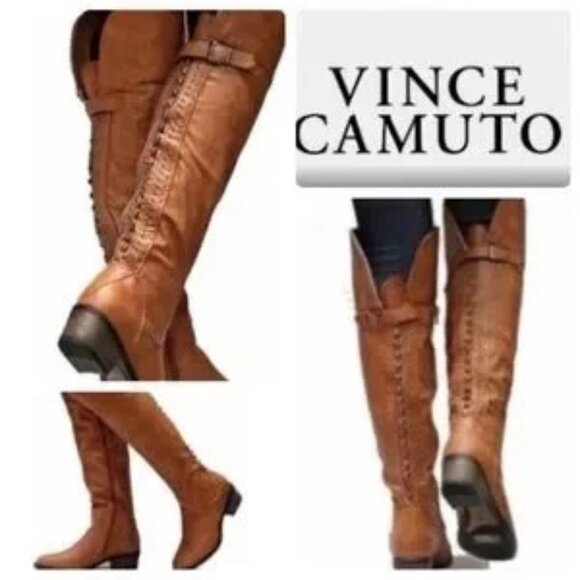 Vince Camuto Bollo Distressed Leather Studded Riding Boots Brown Size 8B/38 - Picture 13 of 16